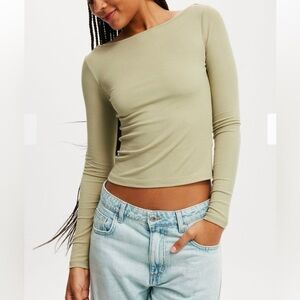 Staple Rib Boat Neck Long Sleeve Top | Size X-Small | Color Desert Sage